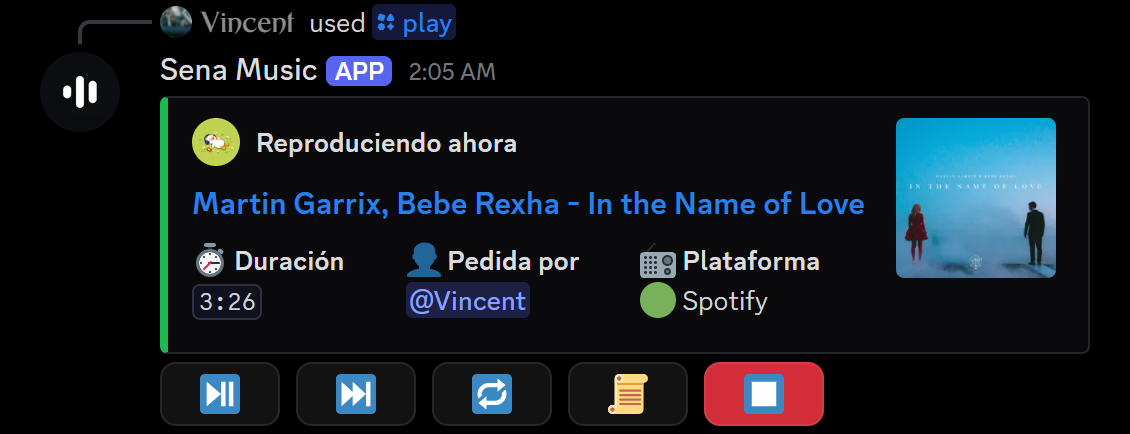 Sena en Discord - Reproduciendo ahora